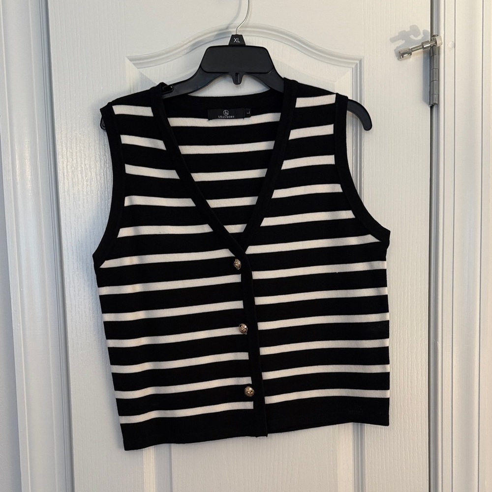 Black and White Striped Sleeveless Vest